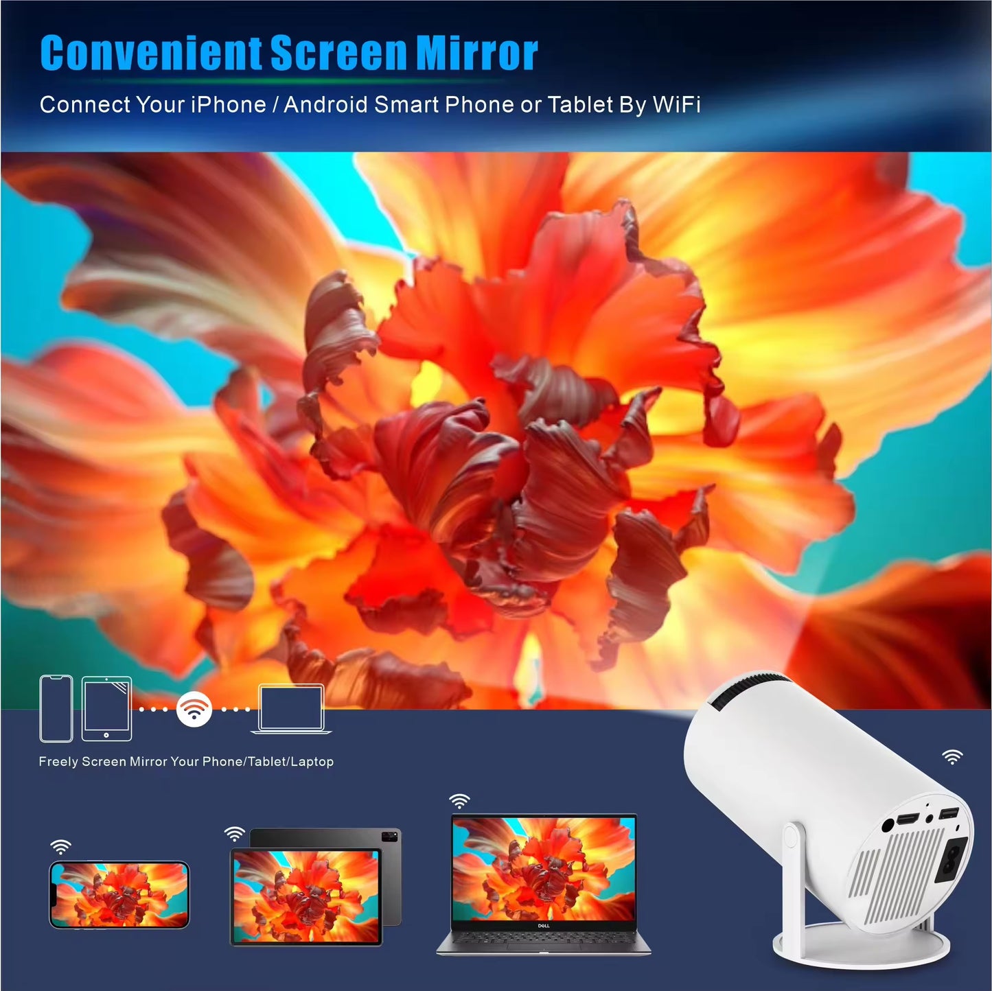 2026 Android Wifi Projector HY300 Portable Android 11 Smart Projector Proyector Mini Home Theater